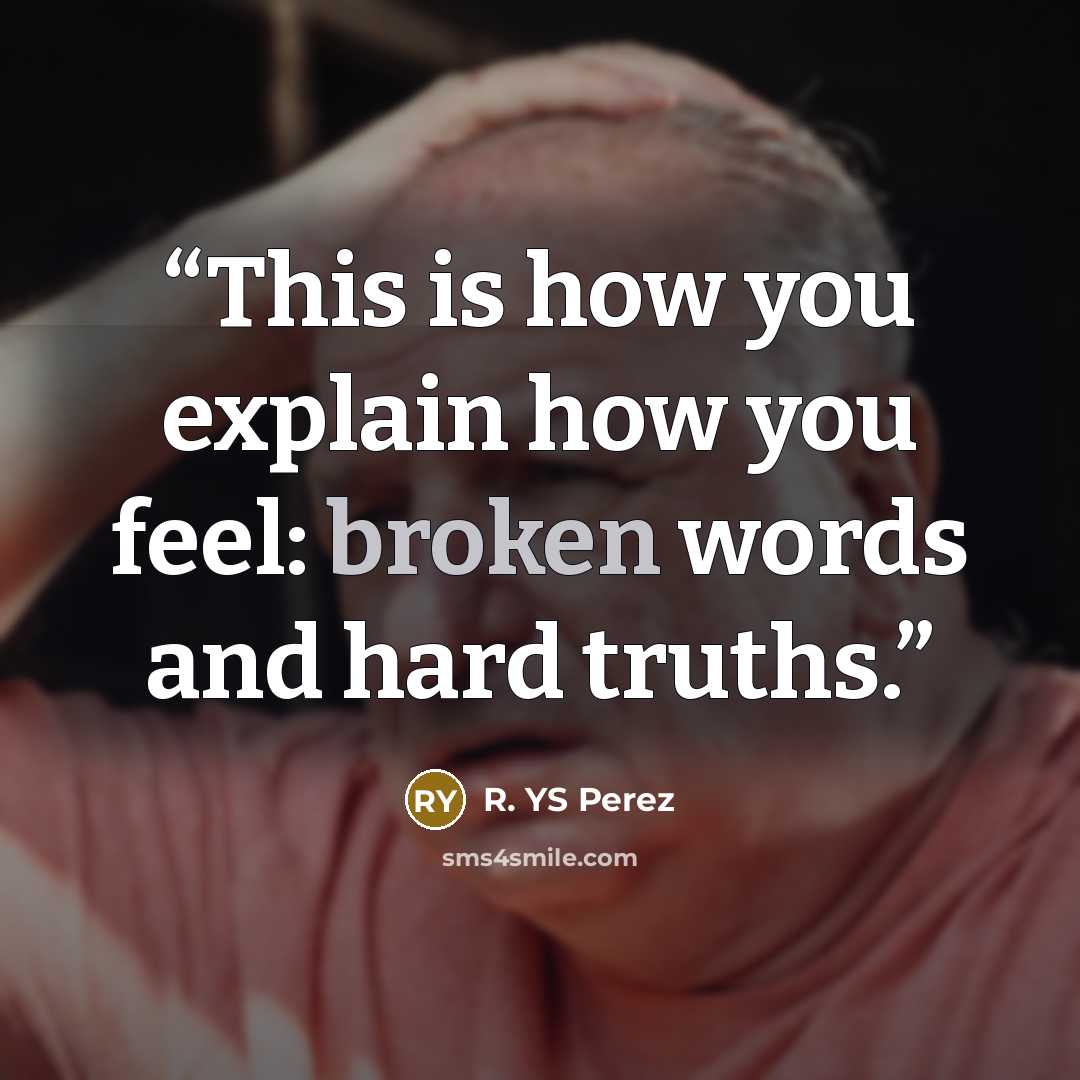 “This is how you explain how you feel: broken words and hard truths.” quote by R. YS Perez