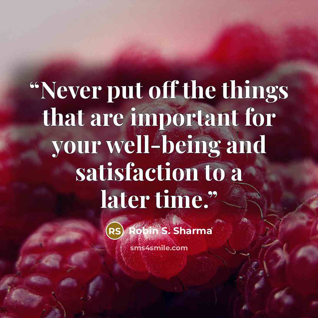 “Never put off the things that are important for your well-being and satisfaction to a later time.” quote by Robin S. Sharma