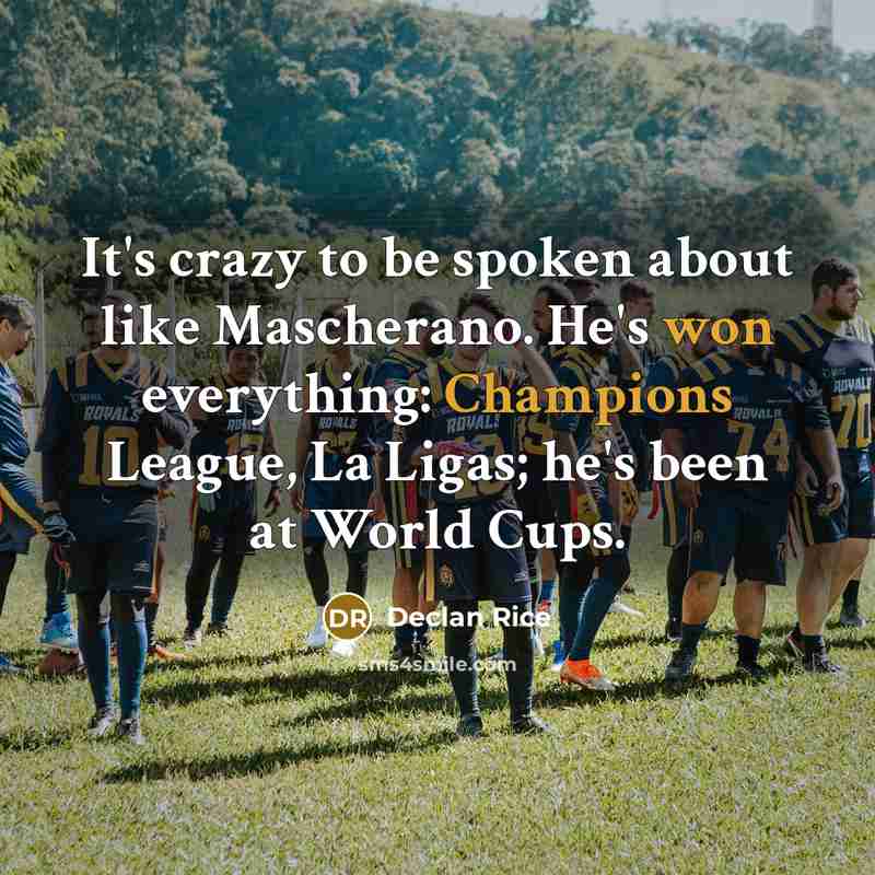 “It's crazy to be spoken about like Mascherano. He's won everything: Champions League, La Ligas; he's been at World Cups.” quote by Declan Rice