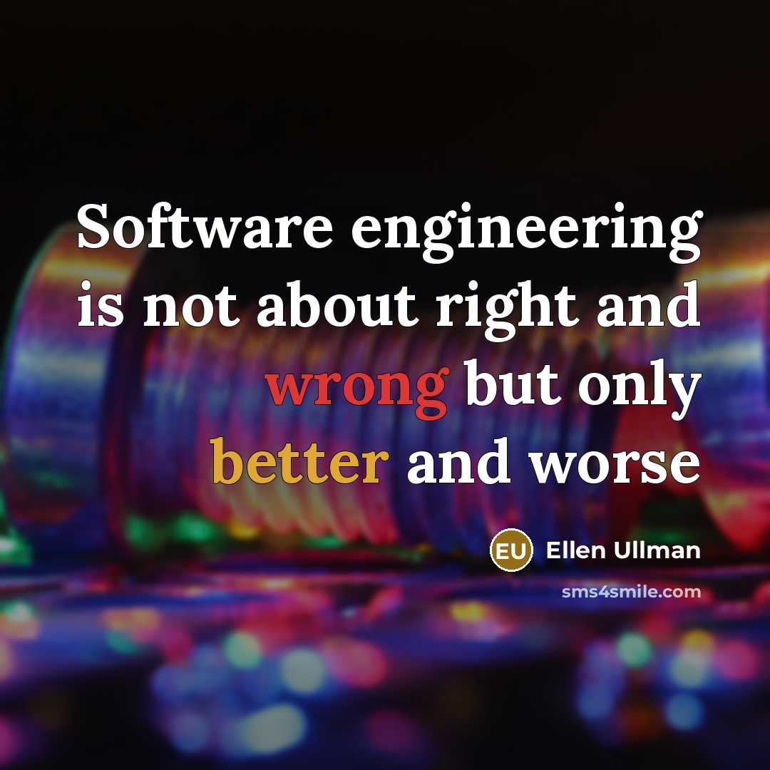 “Software engineering is not about right and wrong but only better and worse” quote by Ellen Ullman