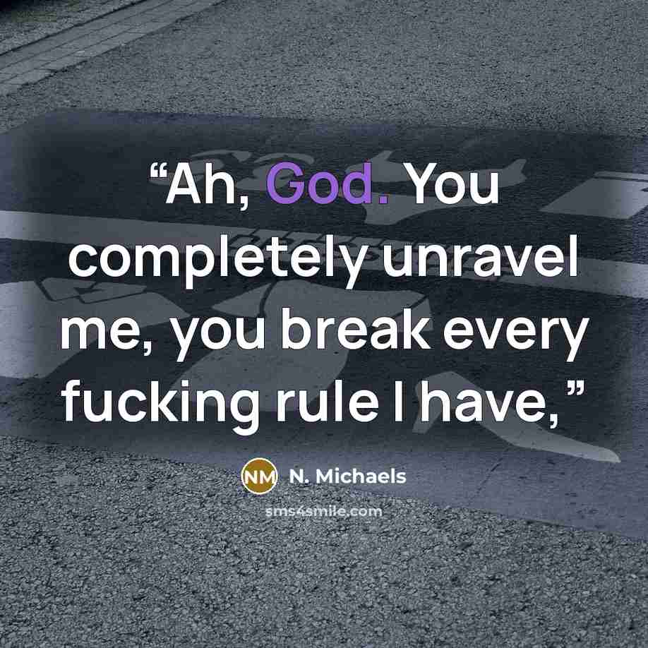 “Ah, God. You completely unravel me, you break every fucking rule I have,” quote by N. Michaels