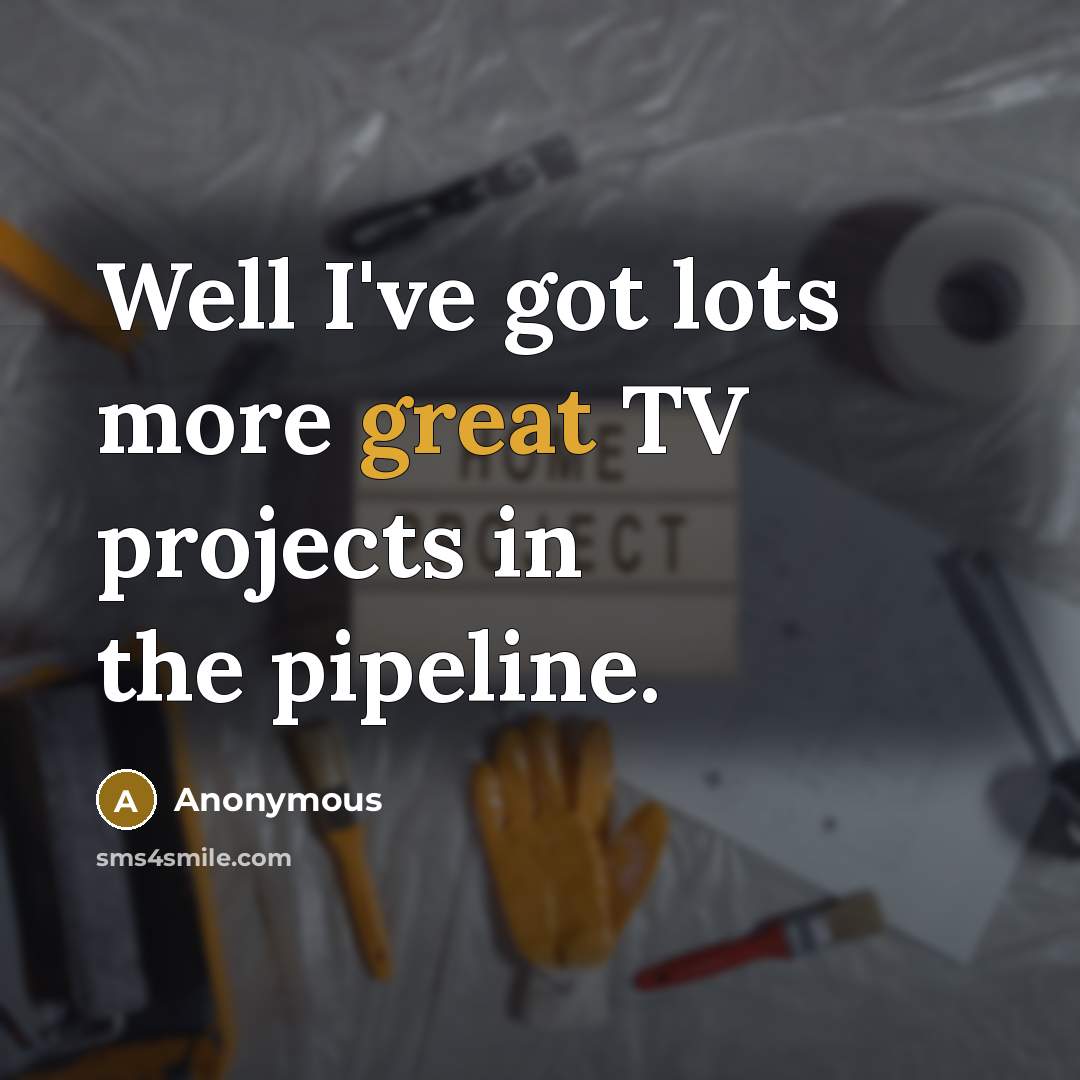 “Well I've got lots more great TV projects in the pipeline.” quote by Anonymous
