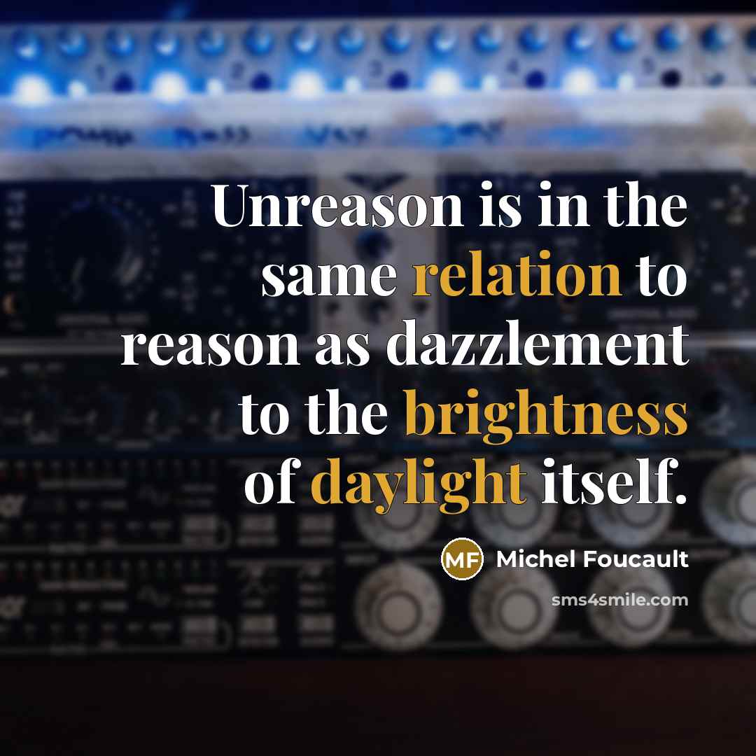 “Unreason is in the same relation to reason as dazzlement to the brightness of daylight itself.” quote by Michel Foucault