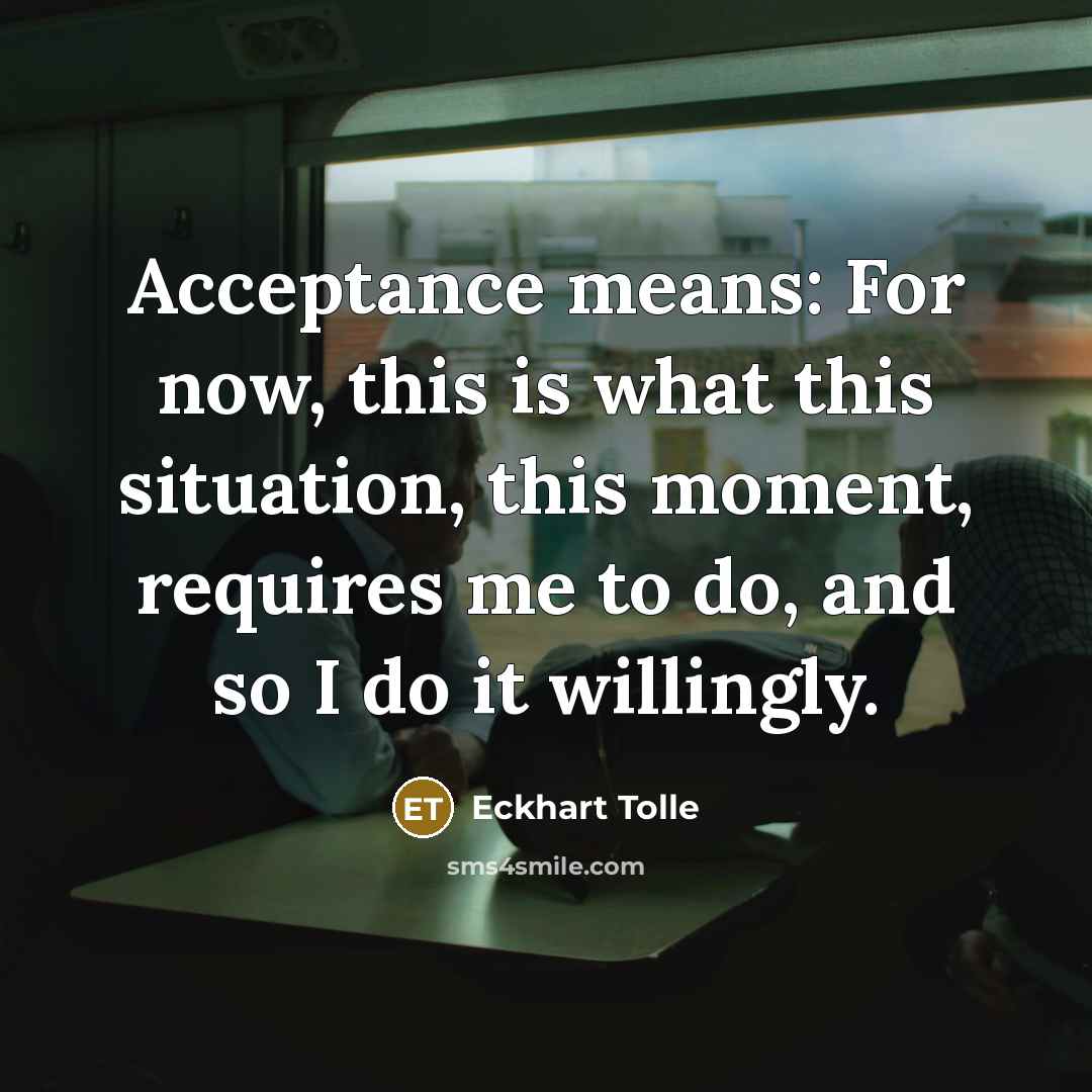 “Acceptance means: For now, this is what this situation, this moment, requires me to do, and so I do it willingly.” quote by Eckhart Tolle