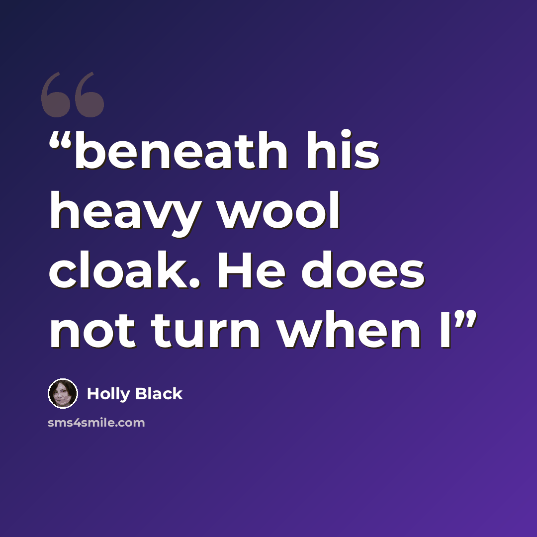 “beneath his heavy wool cloak. He does not turn when I” quote by Holly Black