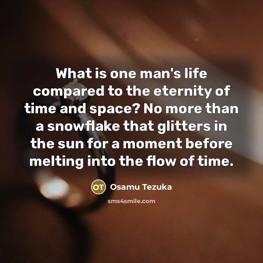 “What is one man's life compared to the eternity of time and space? No more than a snowflake that glitters in the sun for a moment before melting into the flow of time.” quote by Osamu Tezuka