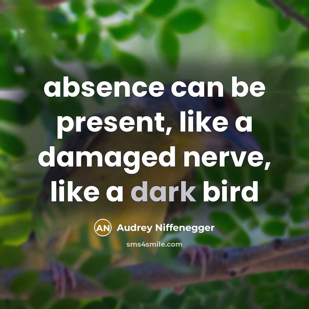 “absence can be present, like a damaged nerve, like a dark bird” quote by Audrey Niffenegger
