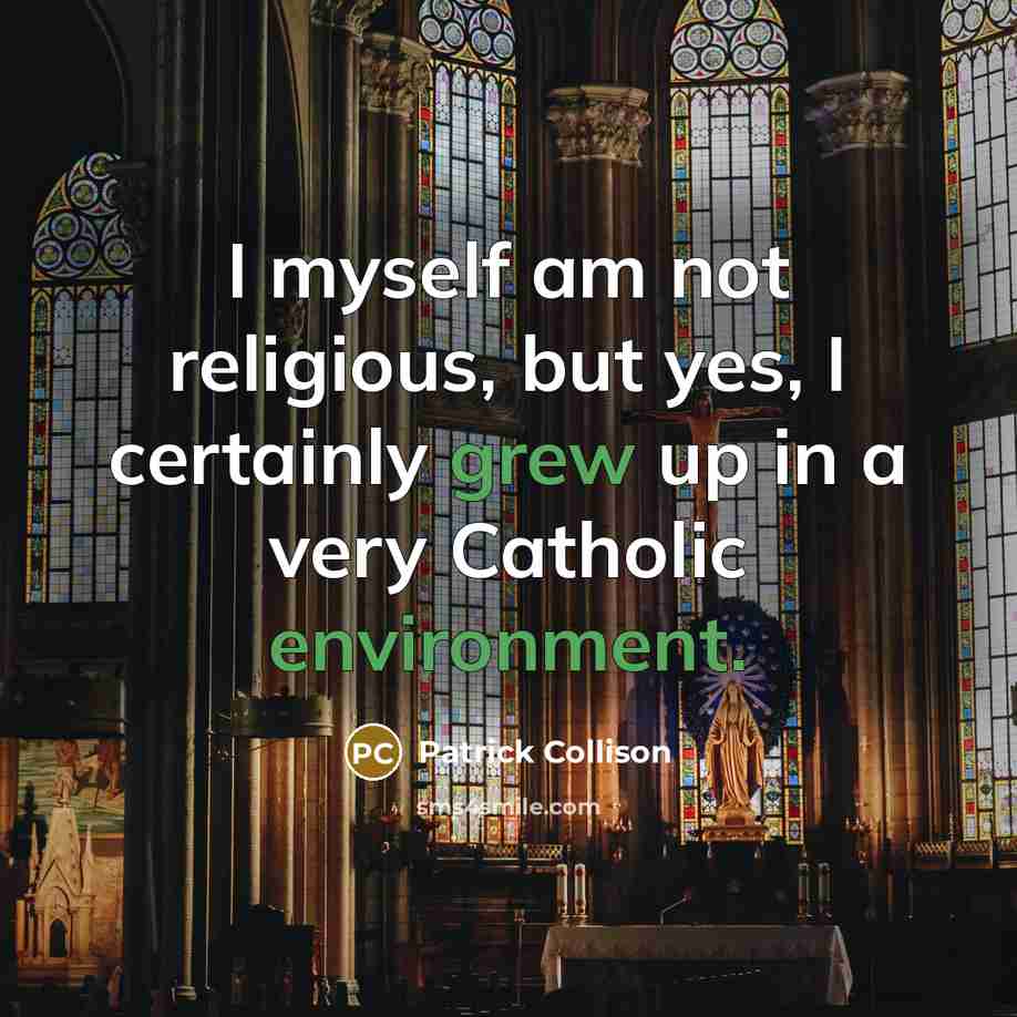 “I myself am not religious, but yes, I certainly grew up in a very Catholic environment.” quote by Patrick Collison
