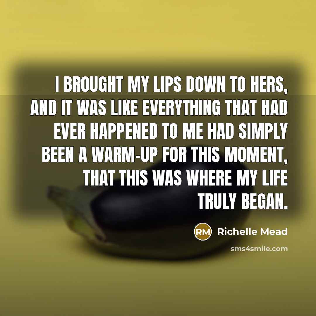 “I brought my lips down to hers, and it was like everything that had ever happened to me had simply been a warm-up for this moment, that this was where my life truly began.” quote by Richelle Mead
