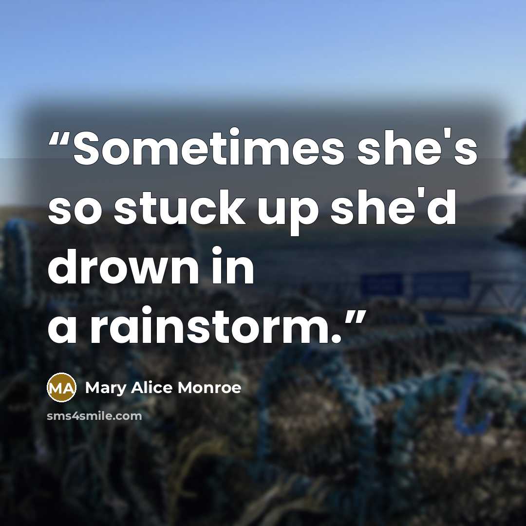 “Sometimes she's so stuck up she'd drown in a rainstorm.” quote by Mary Alice Monroe