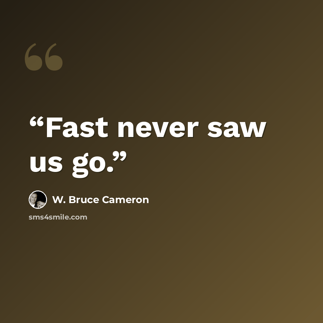 “Fast never saw us go.” quote by W. Bruce Cameron