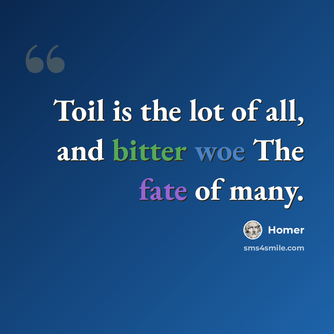 “Toil is the lot of all, and bitter woe The fate of many.” quote by Homer