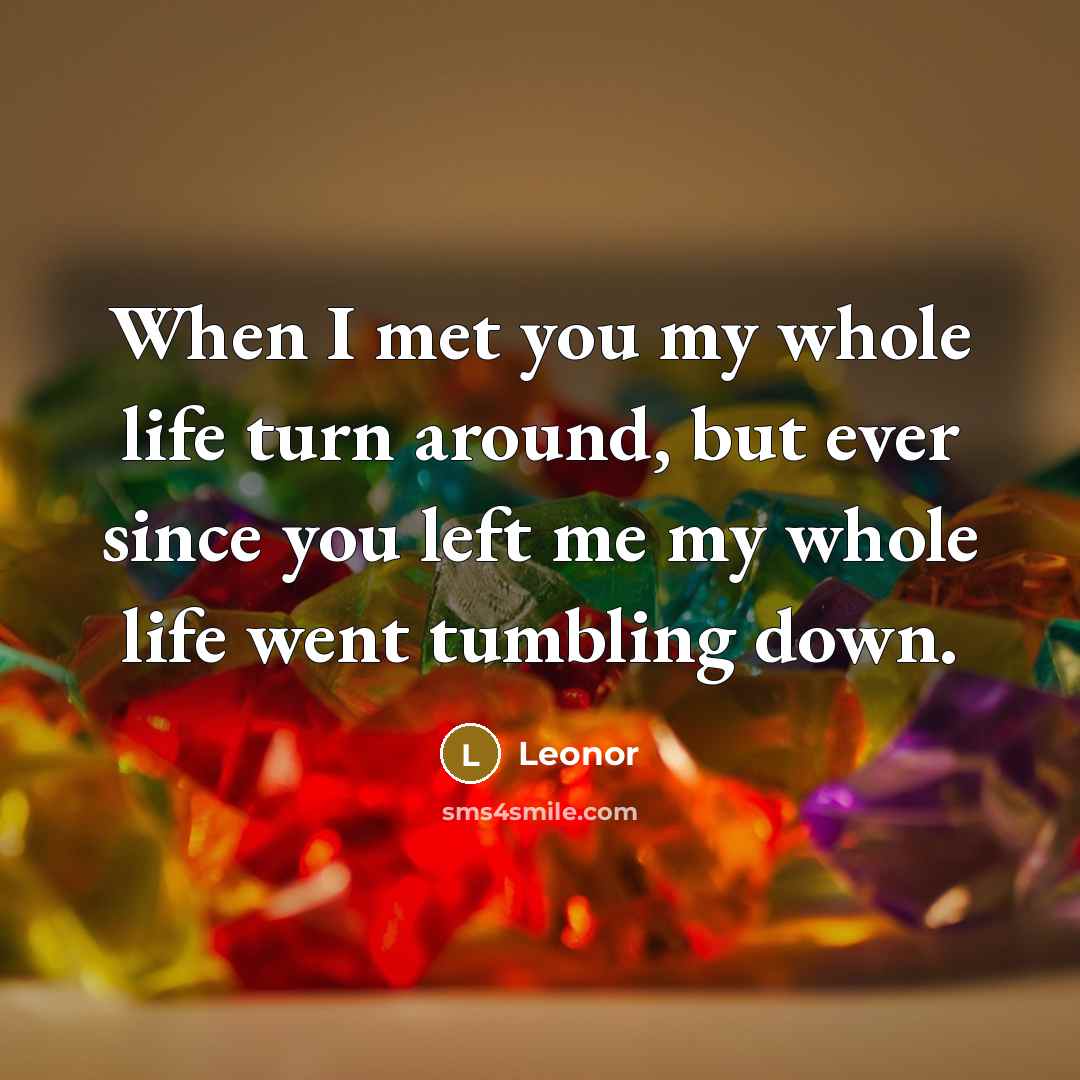 “When I met you my whole life turn around, but ever since you left me my whole life went tumbling down.” quote by Leonor