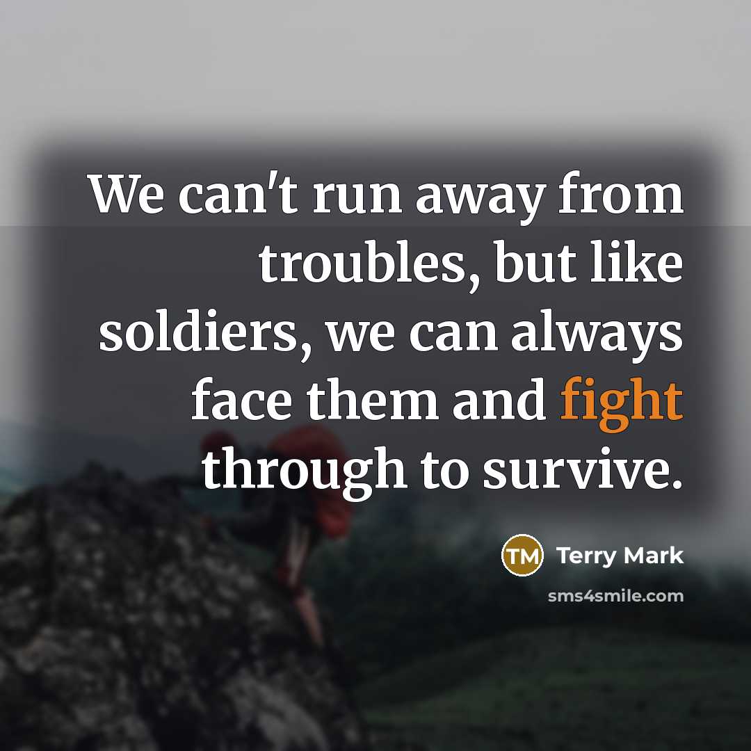 “We can't run away from troubles, but like soldiers, we can always face them and fight through to survive.” quote by Terry Mark