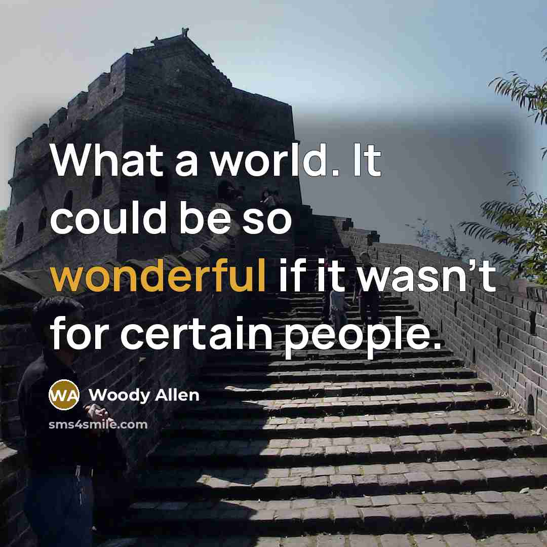 “What a world. It could be so wonderful if it wasn't for certain people.” quote by Woody Allen