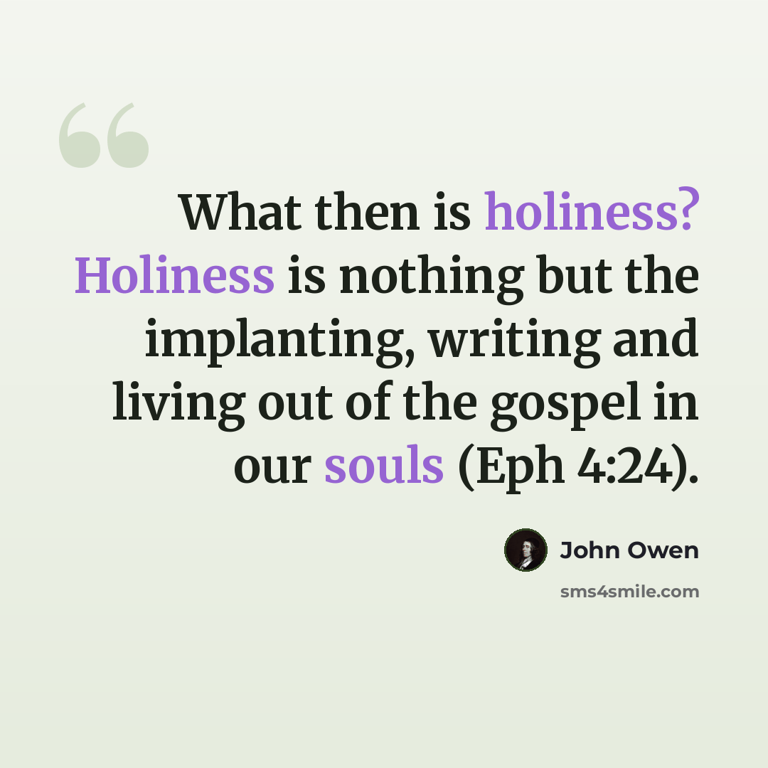 “What then is holiness? Holiness is nothing but the implanting, writing and living out of the gospel in our souls (Eph 4:24).” quote by John Owen