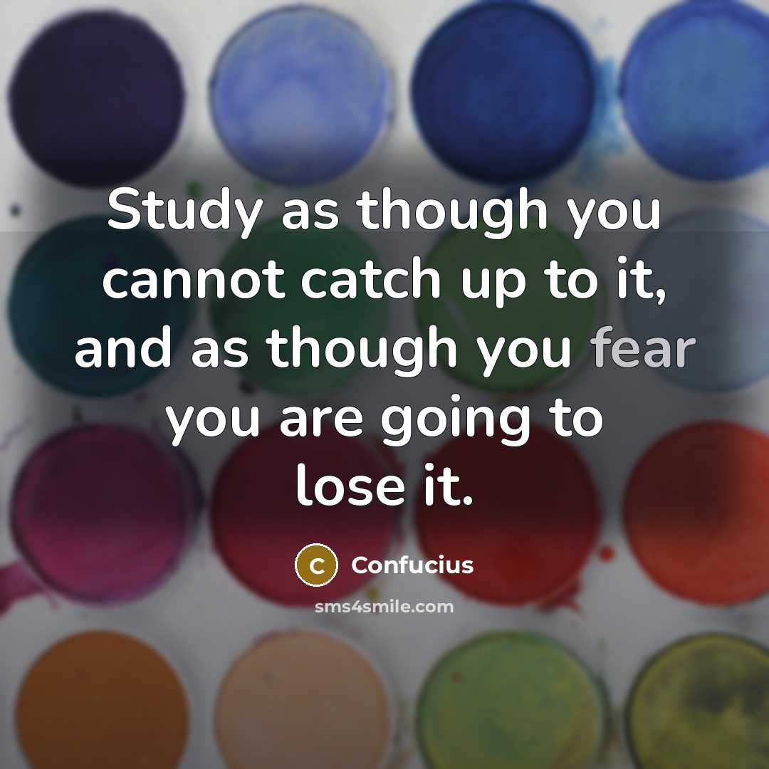 “Study as though you cannot catch up to it, and as though you fear you are going to lose it.” quote by Confucius