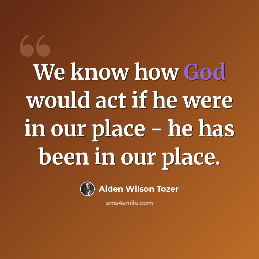“We know how God would act if he were in our place - he has been in our place.” quote by Aiden Wilson Tozer