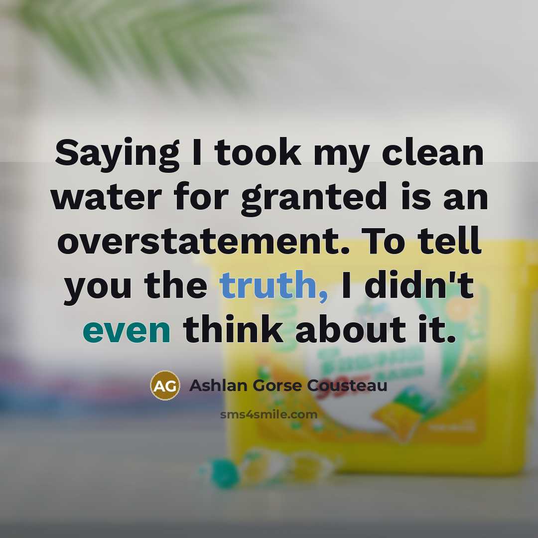 “Saying I took my clean water for granted is an overstatement. To tell you the truth, I didn't even think about it.” quote by Ashlan Gorse Cousteau