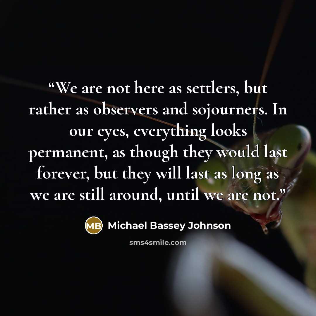 “We are not here as settlers, but rather as observers and sojourners. In our eyes, everything looks permanent, as though they would last forever, but they will last as long as we are still around, until we are not.” quote by Michael Bassey Johnson
