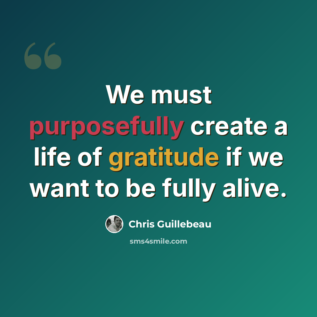 “We must purposefully create a life of gratitude if we want to be fully alive.” quote by Chris Guillebeau