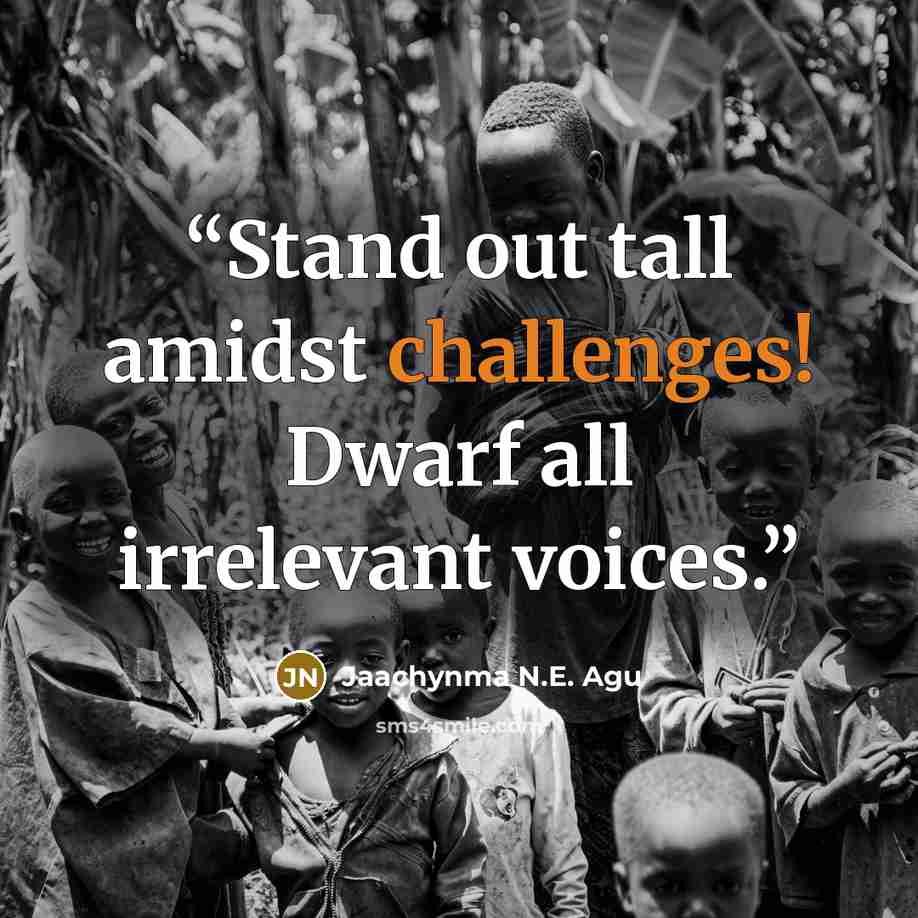“Stand out tall amidst challenges! Dwarf all irrelevant voices.” quote by Jaachynma N.E. Agu