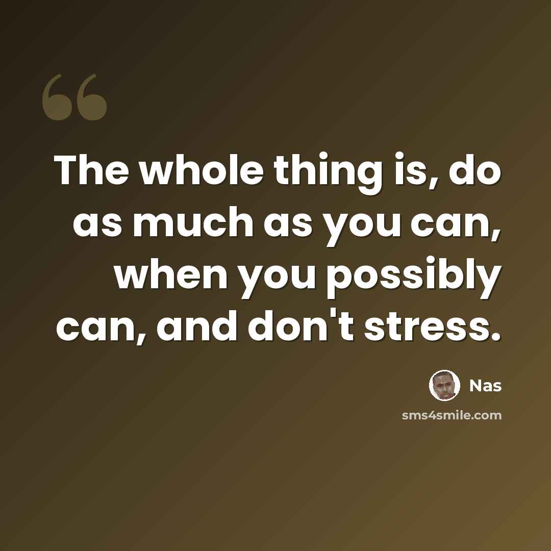 “The whole thing is, do as much as you can, when you possibly can, and don't stress.” quote by Nas