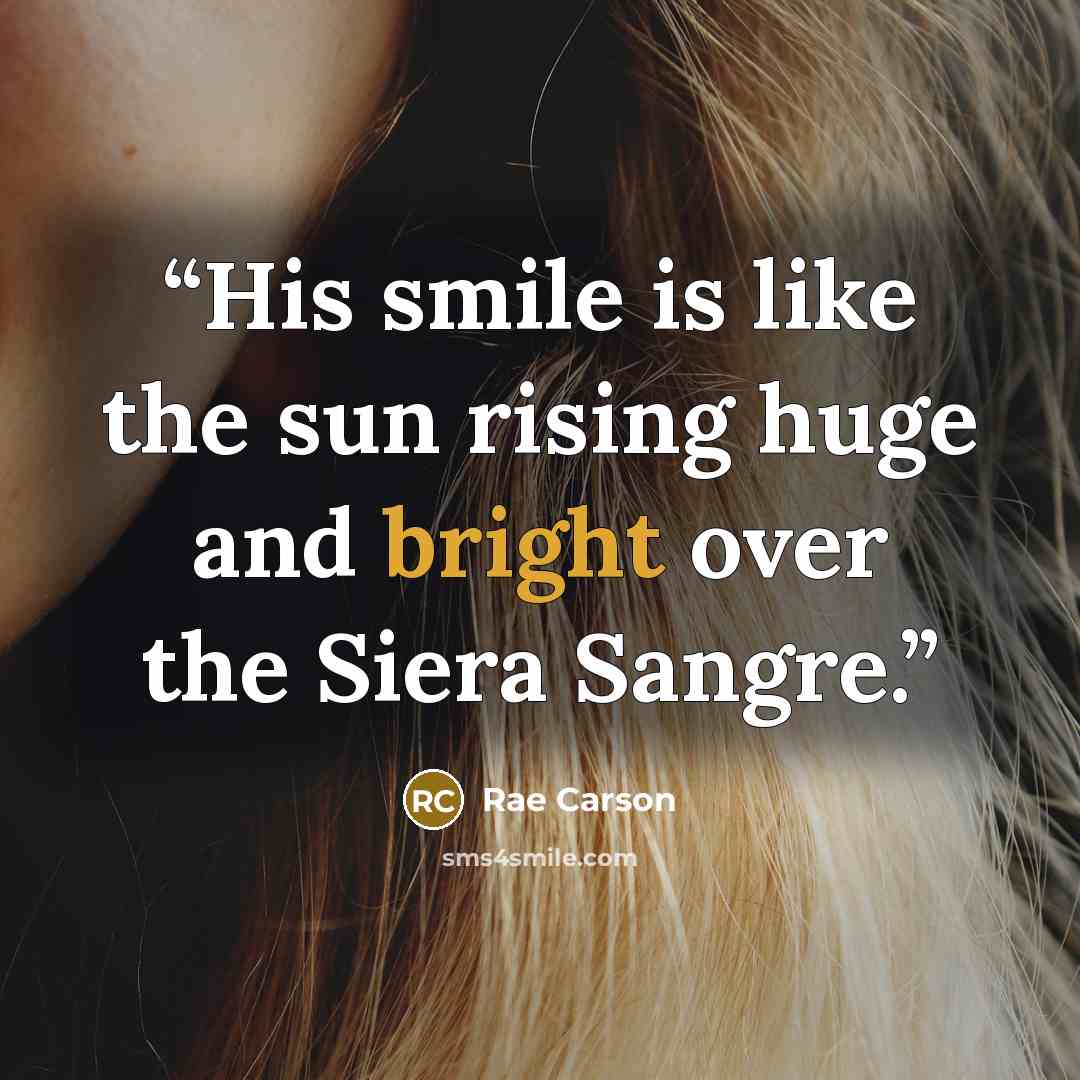 “His smile is like the sun rising huge and bright over the Siera Sangre.” quote by Rae Carson