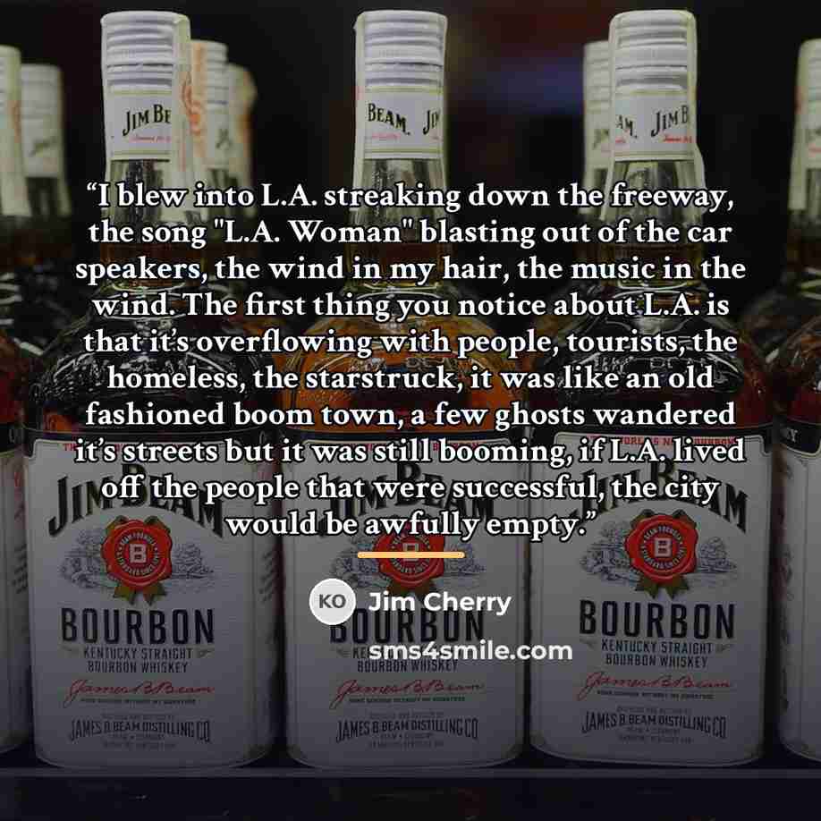“I blew into L.A. streaking down the freeway, the song "L.A. Woman" blasting out of the car speakers, the wind in my hair, the music in the wind. The first thing you notice about L.A. is that it’s overflowing with people, tourists, the homeless, the starstruck, it was like an old fashioned boom…” quote by Jim Cherry