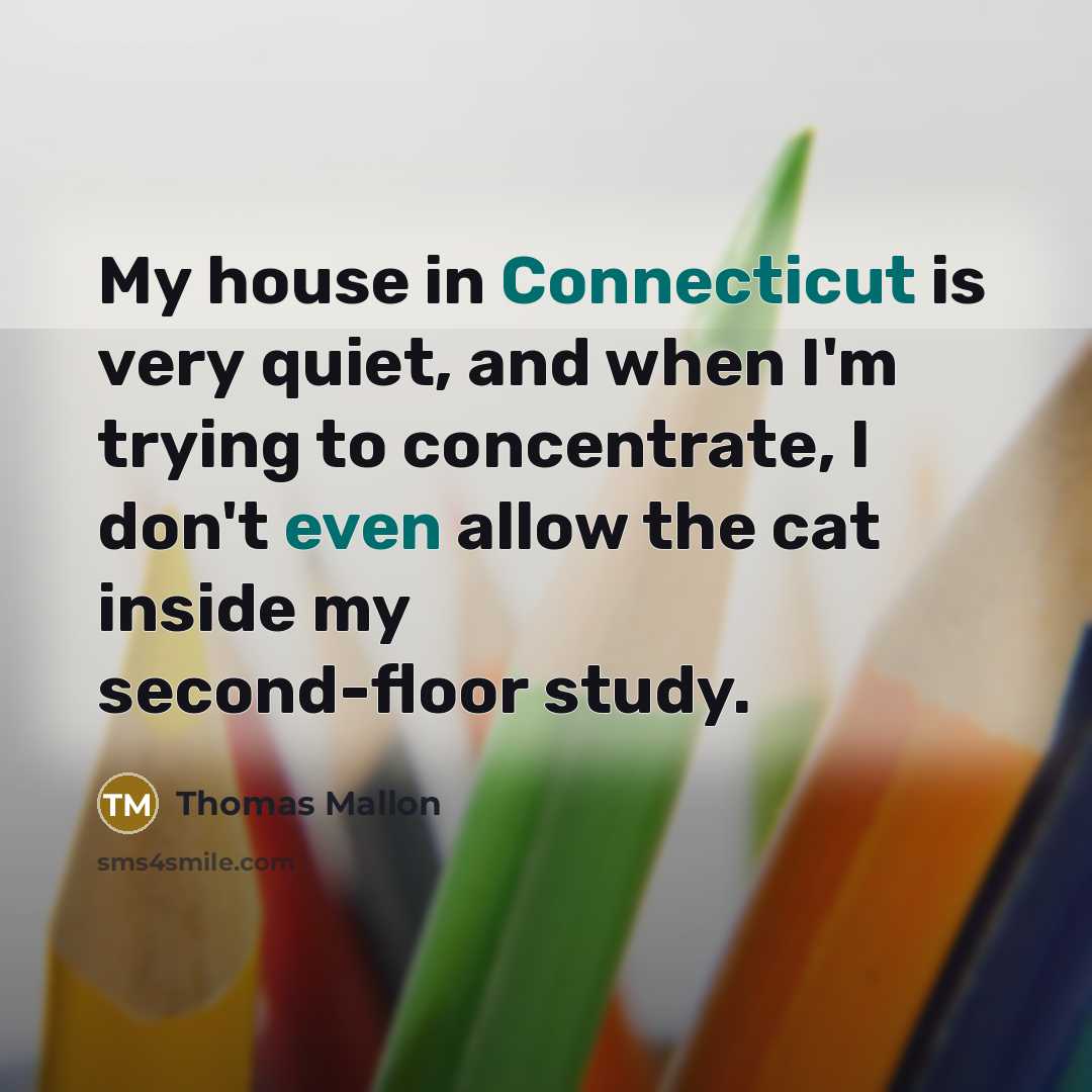 “My house in Connecticut is very quiet, and when I'm trying to concentrate, I don't even allow the cat inside my second-floor study.” quote by Thomas Mallon