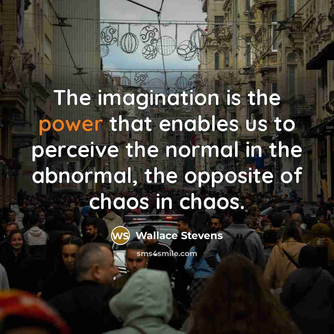 “The imagination is the power that enables us to perceive the normal in the abnormal, the opposite of chaos in chaos.” quote by Wallace Stevens