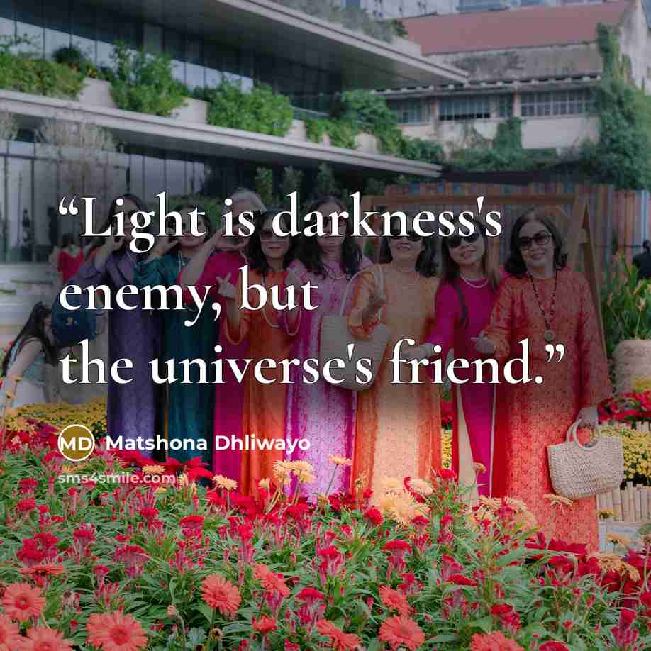 “Light is darkness's enemy, but the universe's friend.” quote by Matshona Dhliwayo