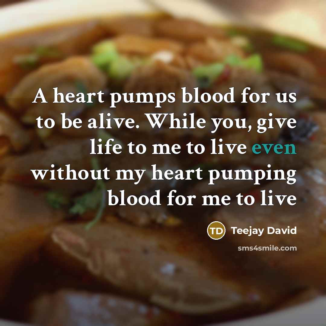“A heart pumps blood for us to be alive. While you, give life to me to live even without my heart pumping blood for me to live” quote by Teejay David