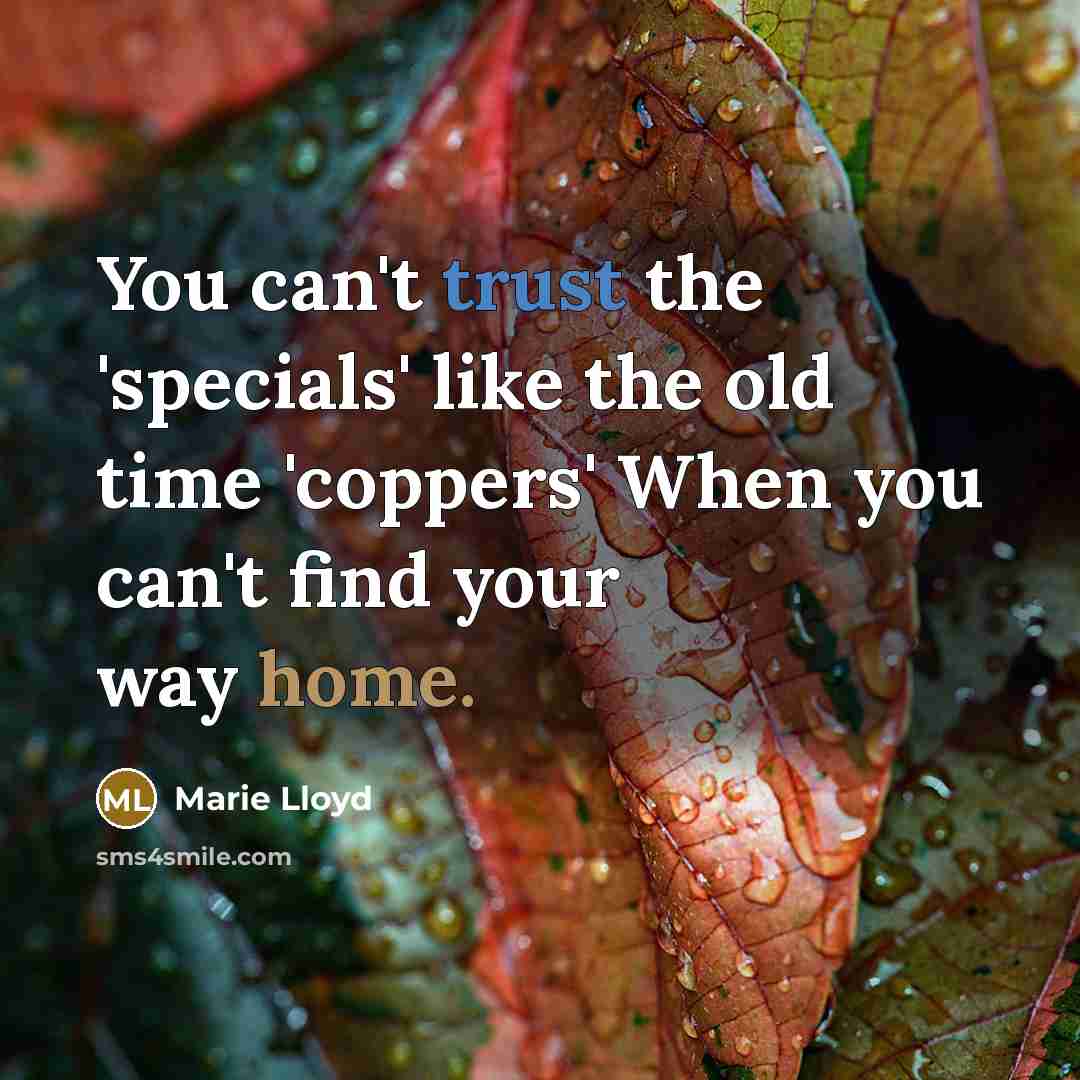 “You can't trust the 'specials' like the old time 'coppers' When you can't find your way home.” quote by Marie Lloyd