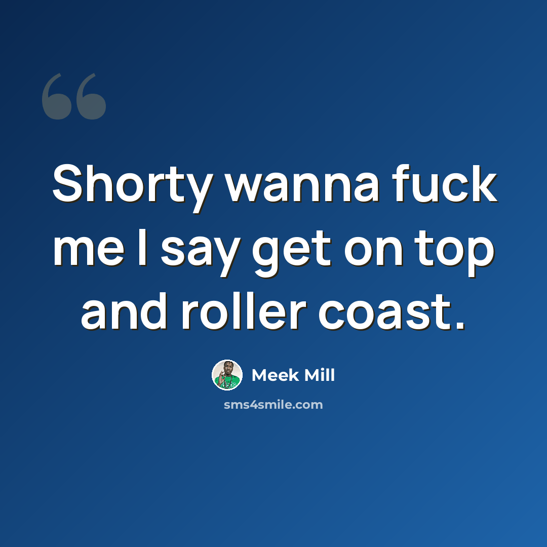“Shorty wanna fuck me I say get on top and roller coast.” quote by Meek Mill