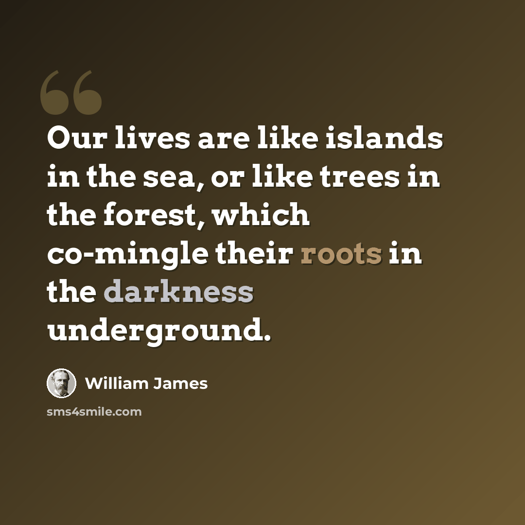 “Our lives are like islands in the sea, or like trees in the forest, which co-mingle their roots in the darkness underground.” quote by William James