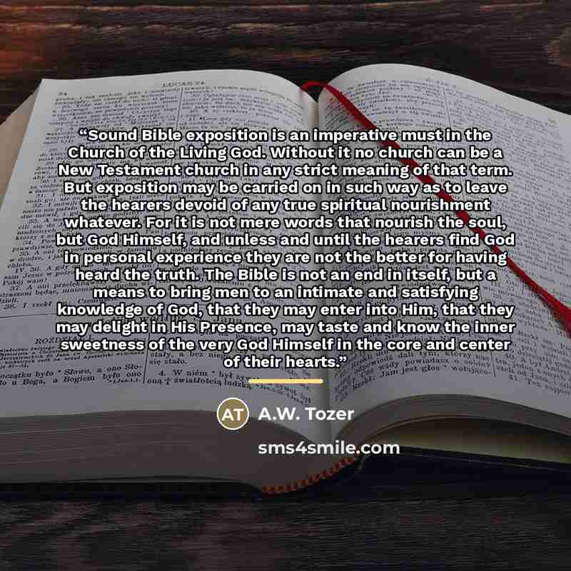“Sound Bible exposition is an imperative must in the Church of the Living God. Without it no church can be a New Testament church in any strict meaning of that term. But exposition may be carried on in such way as to leave the hearers devoid of any true spiritual nourishment whatever. For it is not…” quote by A.W. Tozer