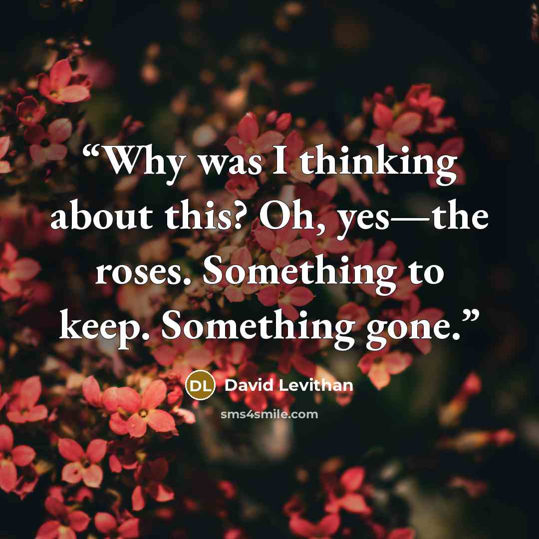 “Why was I thinking about this? Oh, yes—the roses. Something to keep. Something gone.” quote by David Levithan
