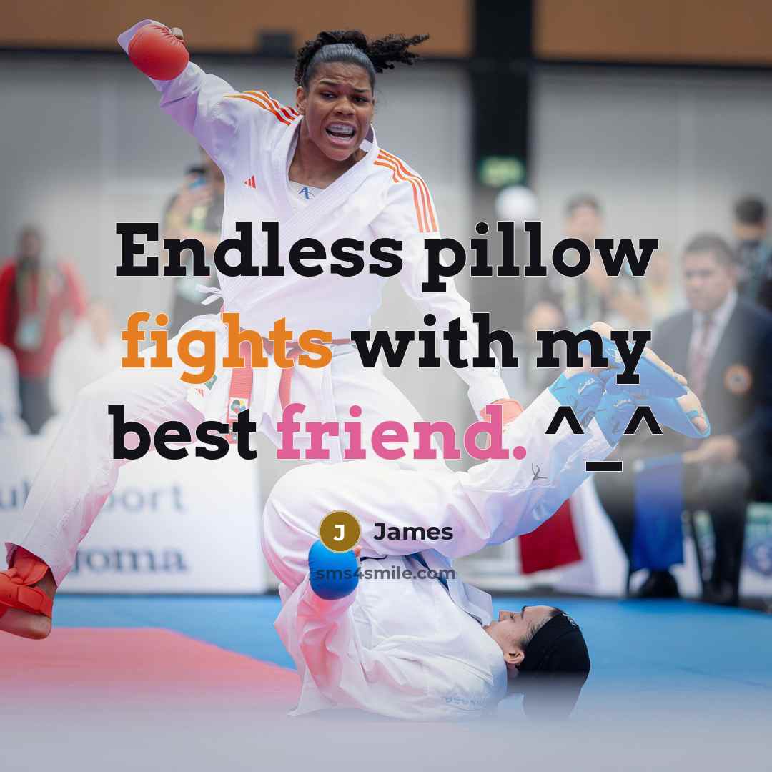 “Endless pillow fights with my best friend. ^_^” quote by James