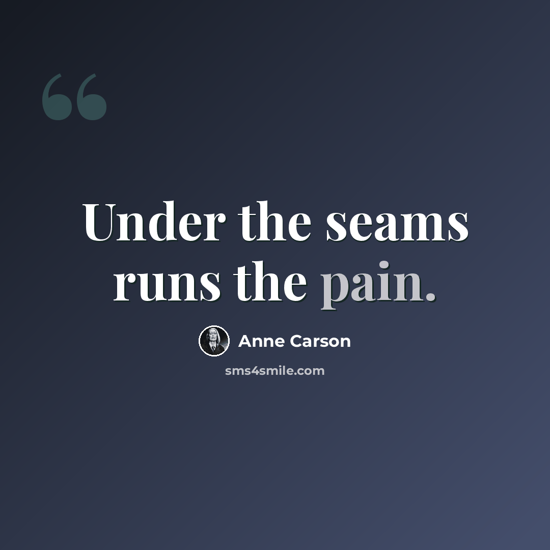 “Under the seams runs the pain.” quote by Anne Carson