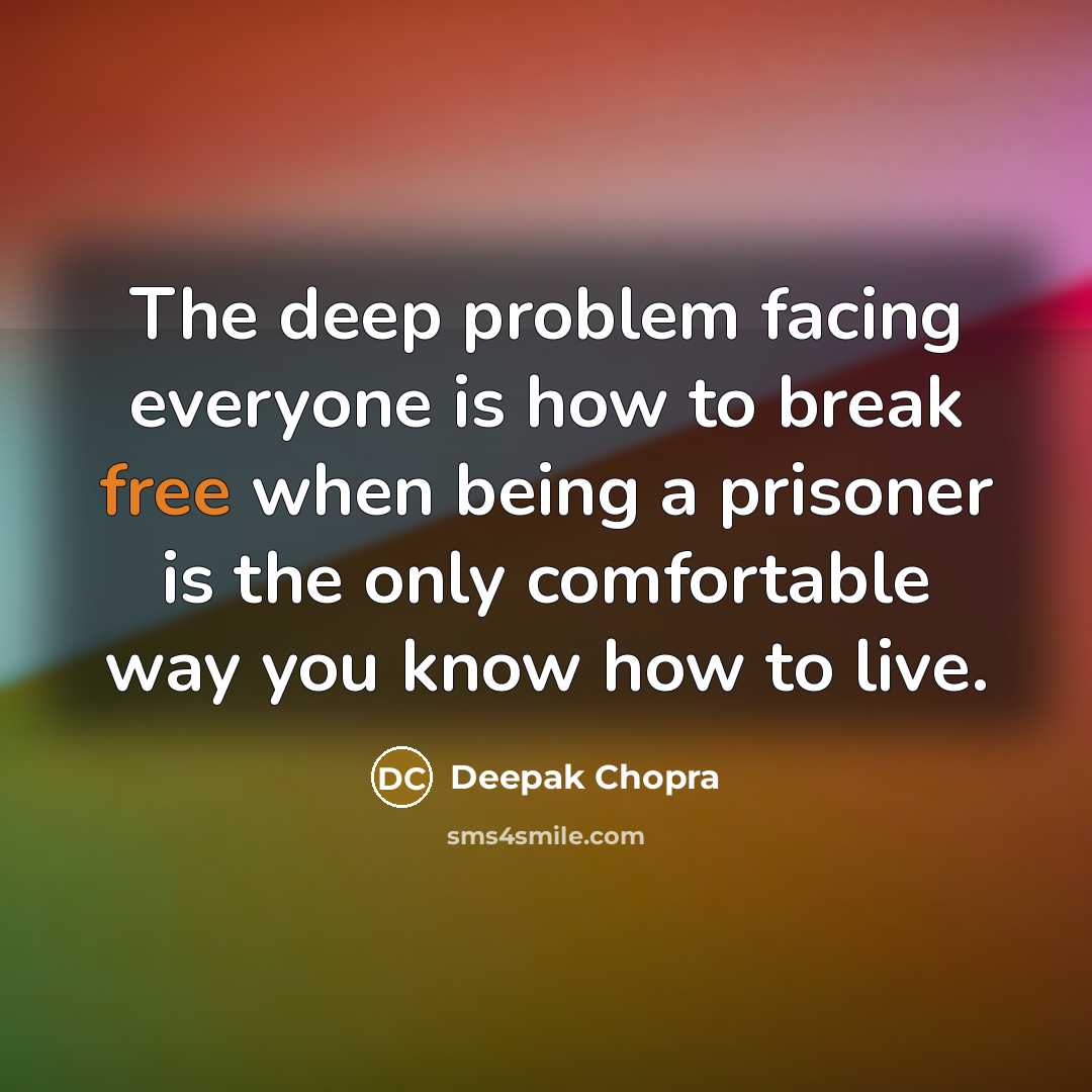 “The deep problem facing everyone is how to break free when being a prisoner is the only comfortable way you know how to live.” quote by Deepak Chopra