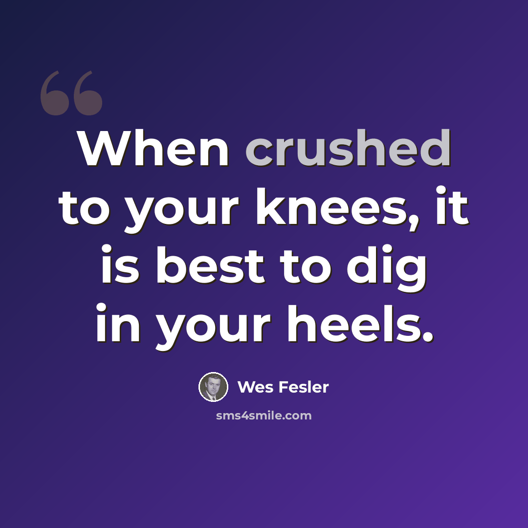 “When crushed to your knees, it is best to dig in your heels.” quote by Wes Fesler