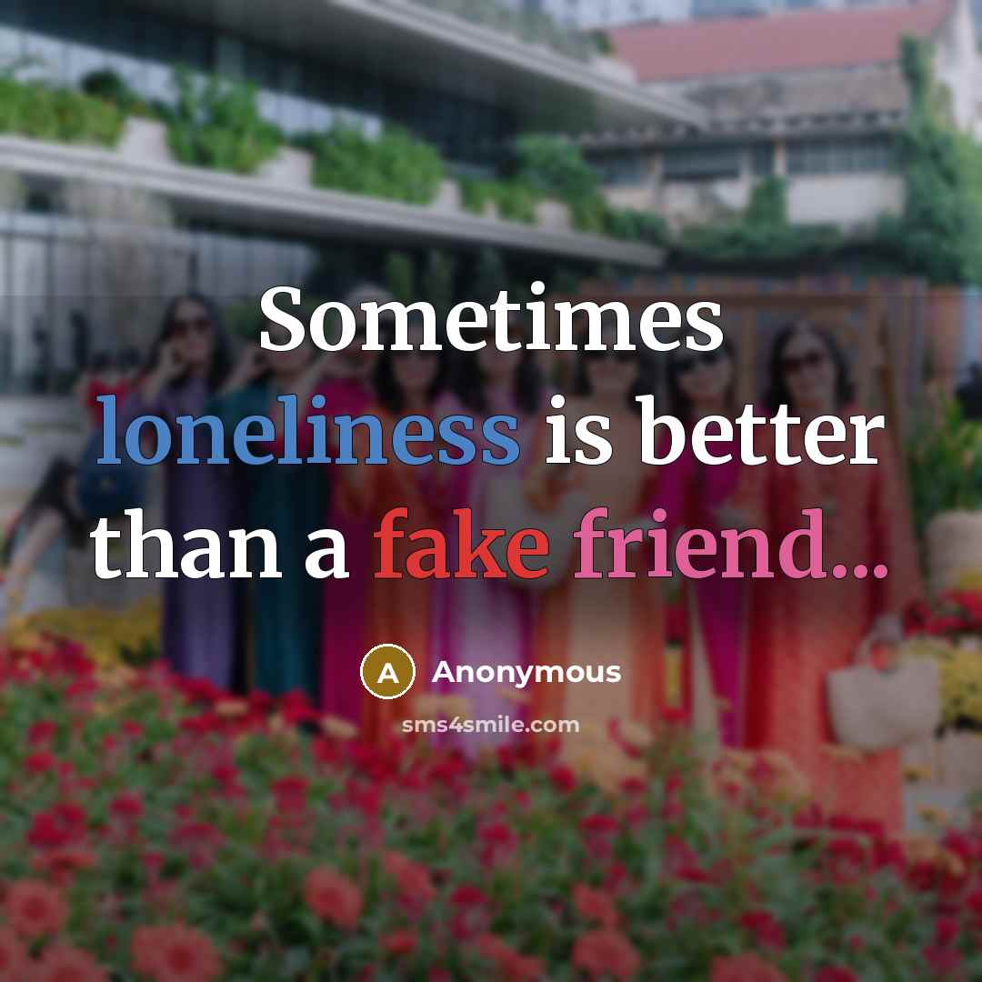 “Sometimes loneliness is better than a fake friend...” quote by Anonymous