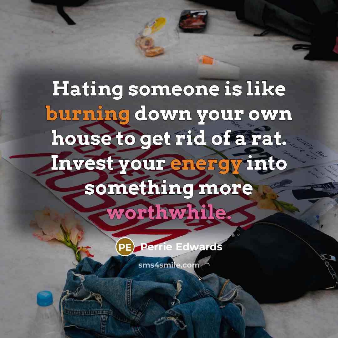 “Hating someone is like burning down your own house to get rid of a rat. Invest your energy into something more worthwhile.” quote by Perrie Edwards