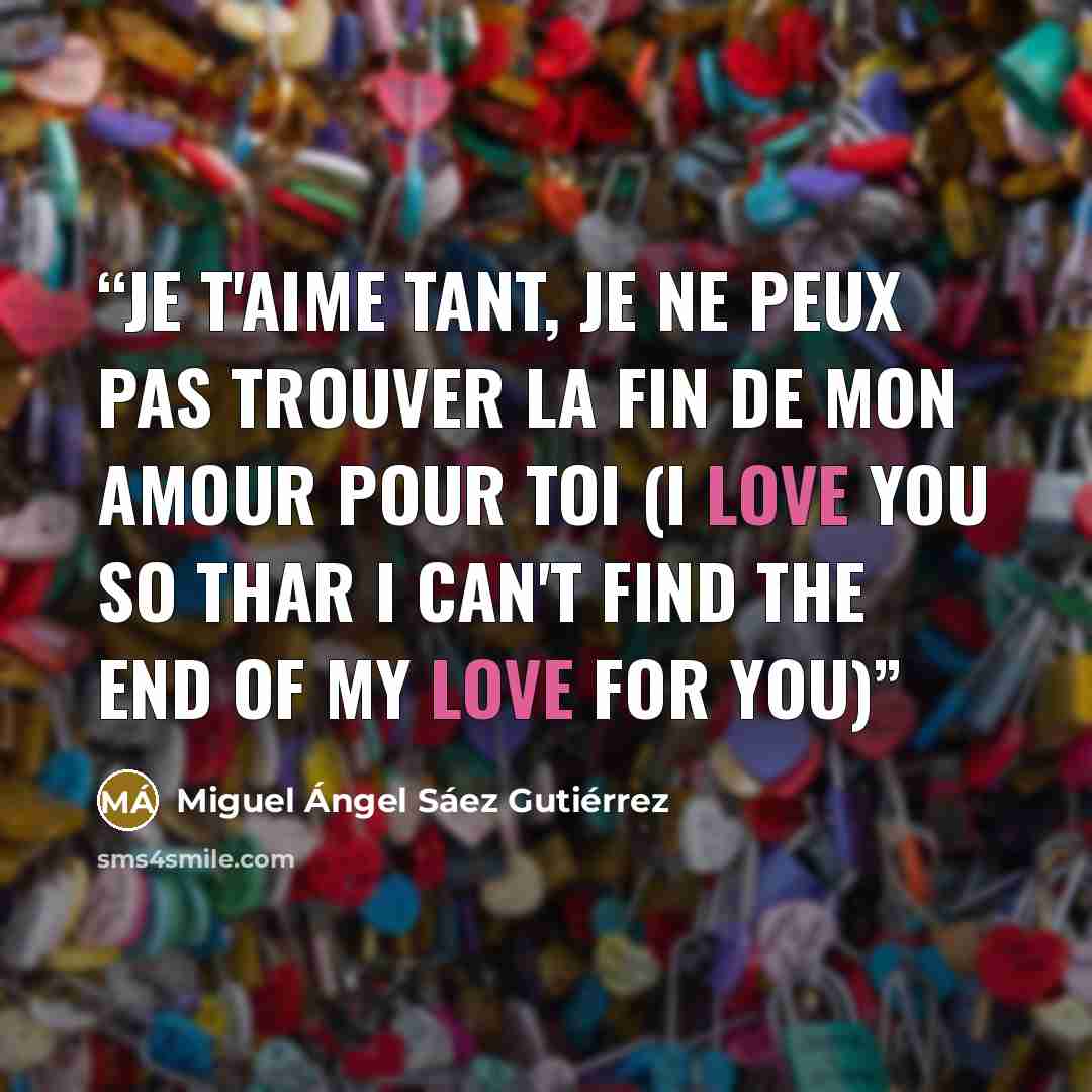 “Je t'aime tant, je ne peux pas trouver la fin de mon amour pour toi (I love you so thar I can't find the end of my love for you)” quote by Miguel Ángel Sáez Gutiérrez