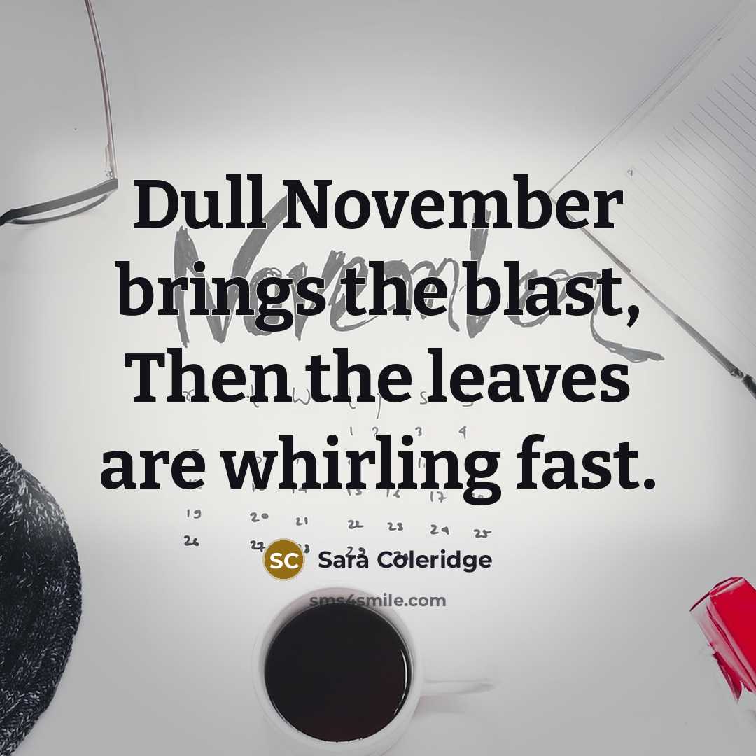 “Dull November brings the blast, Then the leaves are whirling fast.” quote by Sara Coleridge