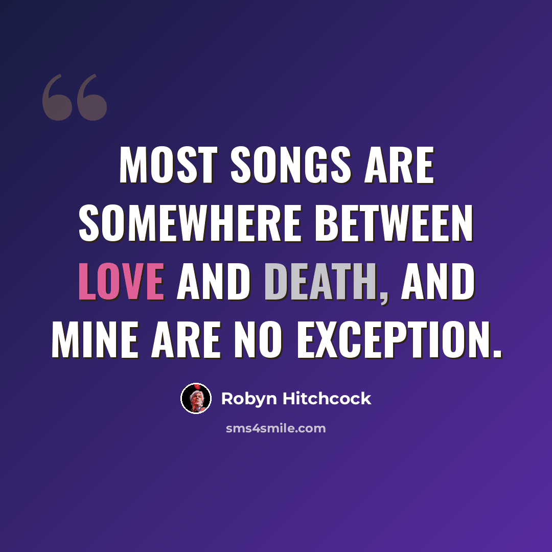 “Most songs are somewhere between love and death, and mine are no exception.” quote by Robyn Hitchcock
