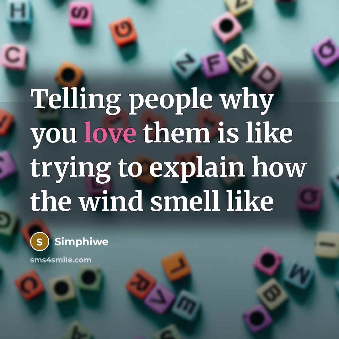 “Telling people why you love them is like trying to explain how the wind smell like” quote by Simphiwe