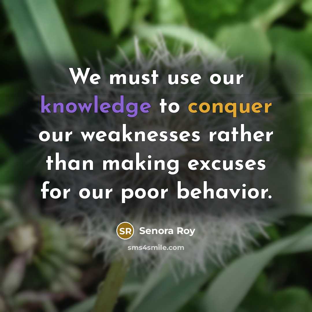 “We must use our knowledge to conquer our weaknesses rather than making excuses for our poor behavior.” quote by Senora Roy