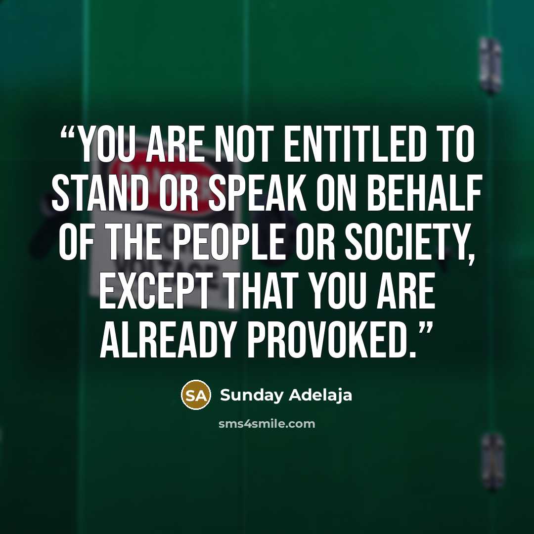 “You are not entitled to stand or speak on behalf of the people or society, except that you are already provoked.” quote by Sunday Adelaja
